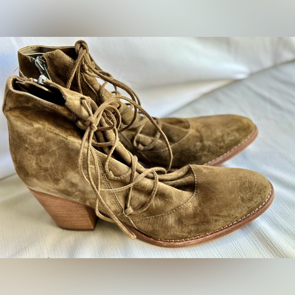 Sam Edelman Millard Green Suede Lace Up Ankle Boots Booties Size 9